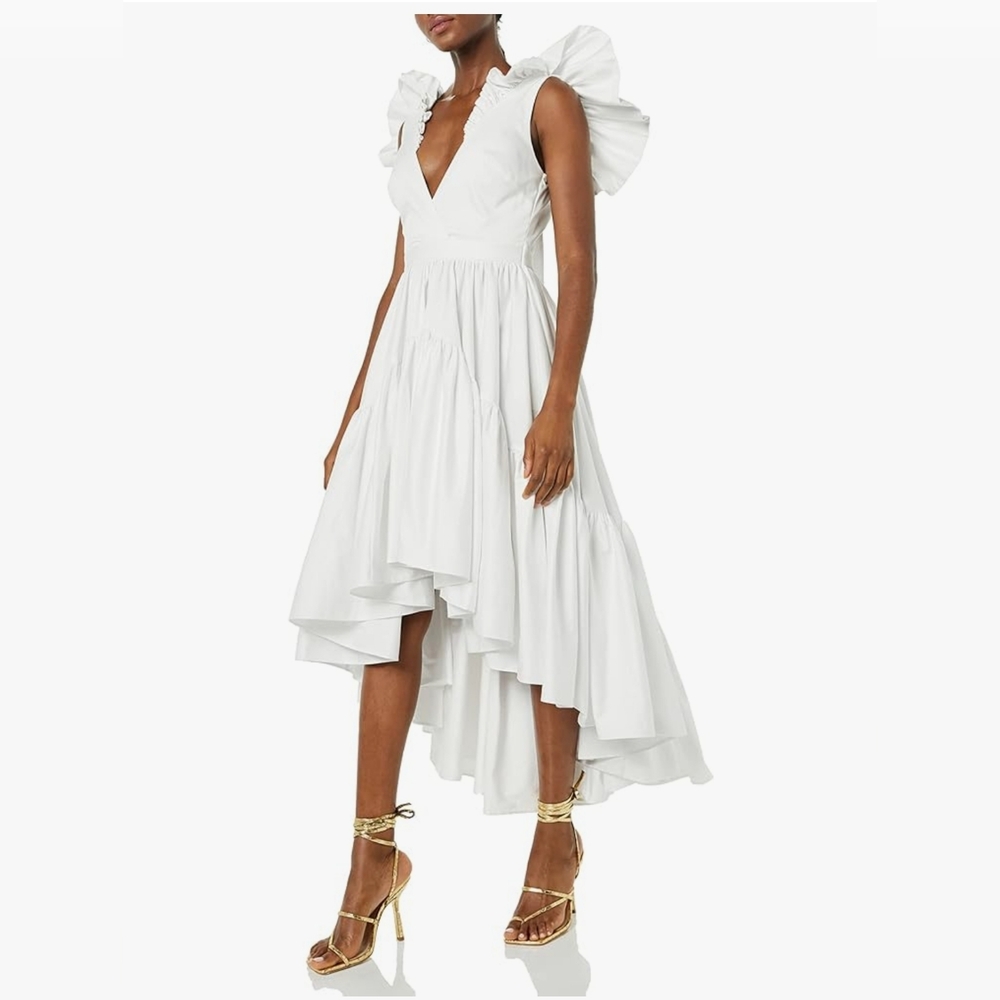 White V-Neck Sleeveless High Low Sundress